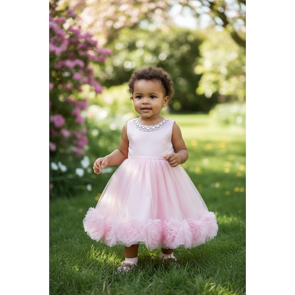 Biscotti Girls Party Dress Size 5 Pink Tulle Jeweled Collar Rosette Hem‎ wedding